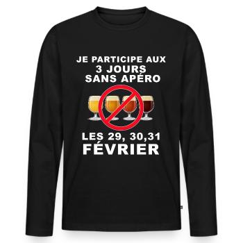Apéro homme, humour apéro mois de février - T-shirt manches longues Premium bio Homme - noir - Devant - Nico (187cm)