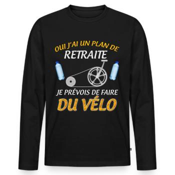 Retraité Passsion Vélo Plan de Retraite - T-shirt manches longues Premium bio Homme - noir - Devant - Nico (187cm)