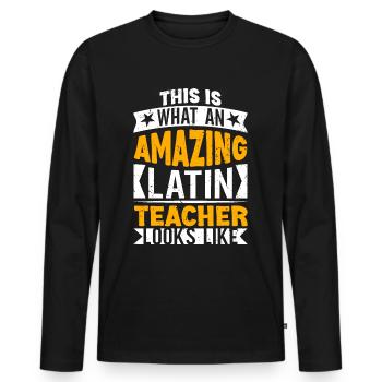 Professeur de latin Professeur de latin Professeur de latin - T-shirt manches longues Premium bio Homme - noir - Devant - Nico (187cm)