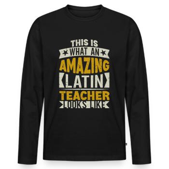 Professeur de latin Professeur de latin Professeur de latin - T-shirt manches longues Premium bio Homme - noir - Devant - Nico (187cm)