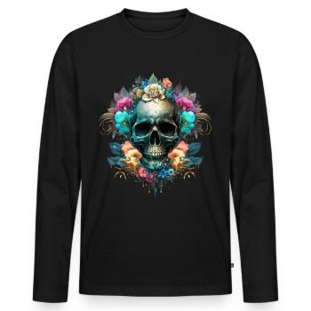 Totenkopf mit Blüten - Männer Premium Bio Langarmshirt - Schwarz - Vorne - Nico (187cm)