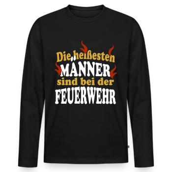 Die heißesten MÄNNER sind bei der FEUERWEHR - Männer Premium Bio Langarmshirt - Schwarz - Vorne - Nico (187cm)