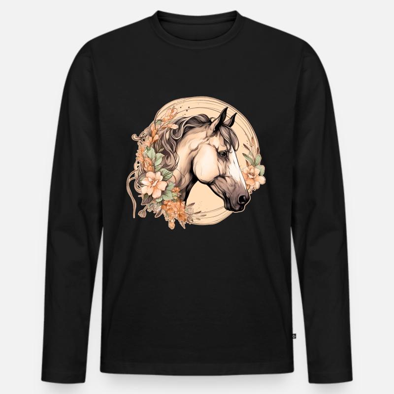 Pferd Boho - Männer Premium Bio Langarmshirt - Schwarz