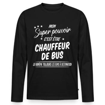 Chauffeur de bus - T-shirt manches longues Premium bio Homme - noir - Devant - Nico (187cm)