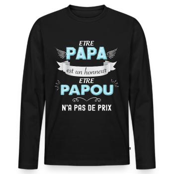 Papa et papou d'amour idée cadeau père - T-shirt manches longues Premium bio Homme - noir - Devant - Nico (187cm)