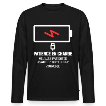 Patience en charge humour téléchargement patience - T-shirt manches longues Premium bio Homme - noir - Devant - Nico (187cm)