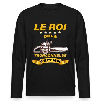 Roi de la tronçonneuse scie métier du bois - T-shirt manches longues Premium bio Homme - noir - Devant - Nico (187cm)
