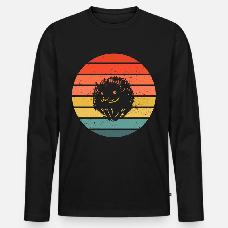 Hedgie Retro Sunset Hedgehog - Männer Premium Bio Langarmshirt - Schwarz