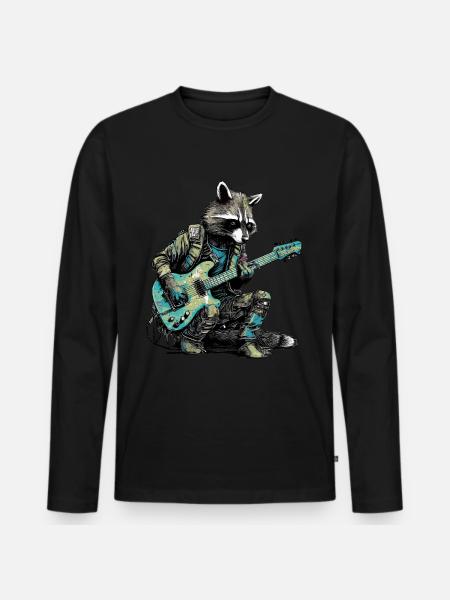 Raton laveur avec guitare - T-shirt manches longues Premium bio Homme - noir