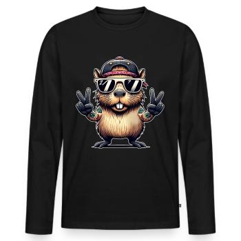 Capybara Peacezeichen - Männer Premium Bio Langarmshirt - Schwarz - Vorne - Nico (187cm)