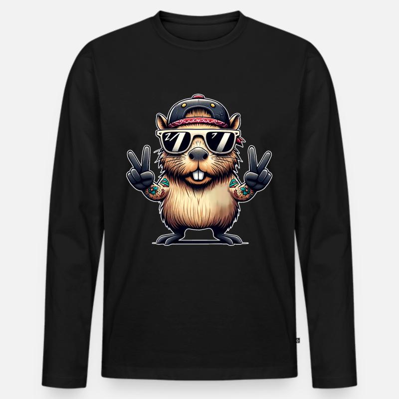 Capybara Peacezeichen - Männer Premium Bio Langarmshirt - Schwarz