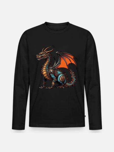 Drache - Männer Premium Bio Langarmshirt - Schwarz