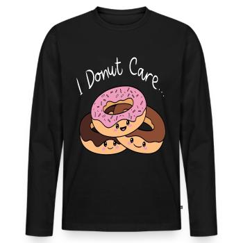 Süße Donut-Kunst mit Spaß "I Donut Care" Zitat - Männer Premium Bio Langarmshirt - Schwarz - Vorne - Nico (187cm)