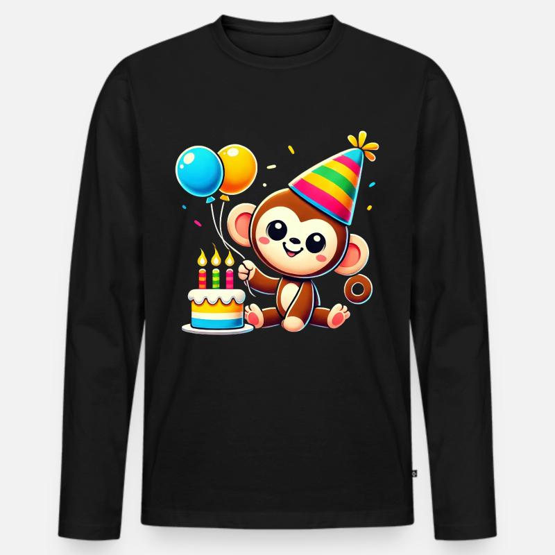 Monkey Kid Celebrating Birthday - Männer Premium Bio Langarmshirt - Schwarz