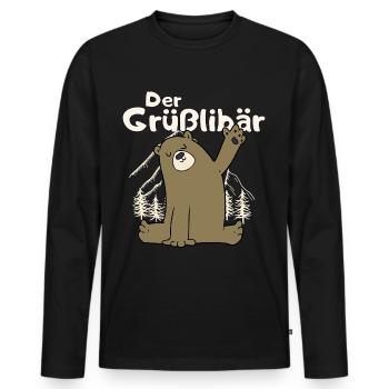 Gruesslibaer der Grüßlibär winkt Bär Motiv Meme - Männer Premium Bio Langarmshirt - Schwarz - Vorne - Nico (187cm)