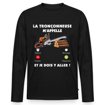 La tronçonneuse M'appelle Humour Homme Bucheron - T-shirt manches longues Premium bio Homme - noir - Devant - Nico (187cm)