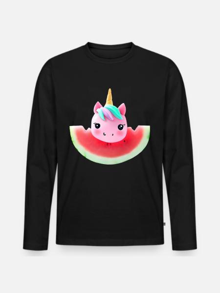 Wassermelonen Einhorn - Männer Premium Bio Langarmshirt - Schwarz