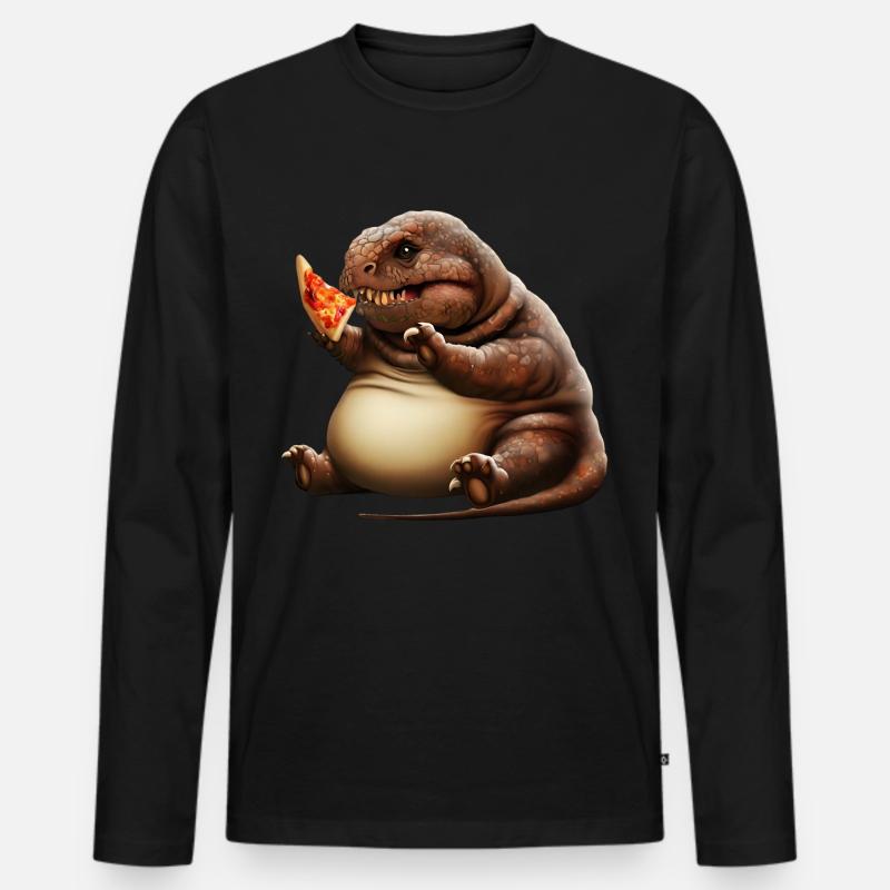 Pizza liebender Dinosaurier - Männer Premium Bio Langarmshirt - Schwarz