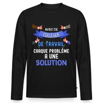 Homme Collègue de travail humour solution - T-shirt manches longues Premium bio Homme - noir - Devant - Nico (187cm)