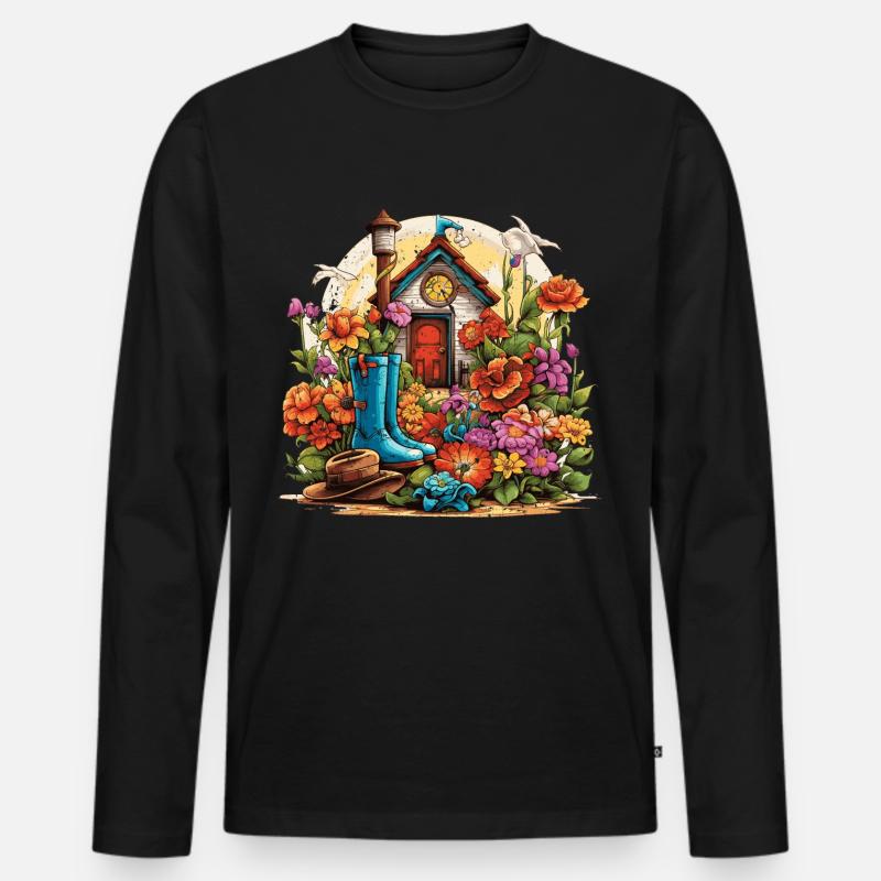 Die Freude eines Gartenliebhabers - Männer Premium Bio Langarmshirt - Schwarz