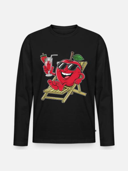 Apfel - Männer Premium Bio Langarmshirt - Schwarz