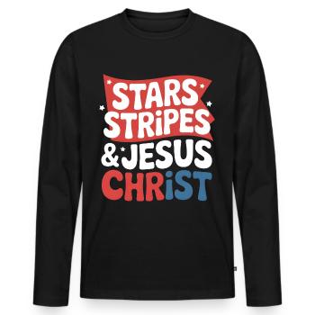 American Believer Christian July 4th Jesus - Men's Premium Organic Long Sleeve Shirt - black - Front - Nico (187cm)