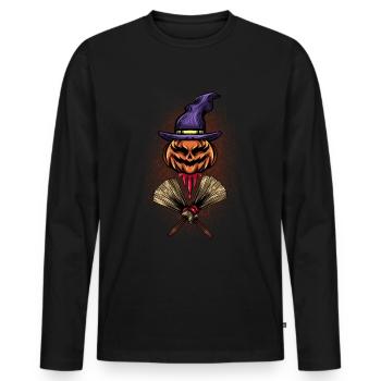 Cadeau d’Halloween Sorcière Squelette Tueur Horreur - T-shirt manches longues Premium bio Homme - noir - Devant - Nico (187cm)