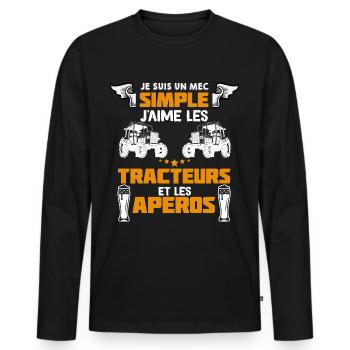 Agriculteur Métier Des Champs Et Apéro Tracteur - T-shirt manches longues Premium bio Homme - noir - Devant - Nico (187cm)