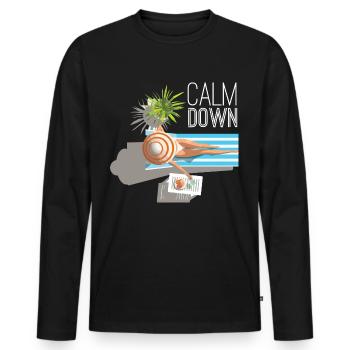Entspannung und Relax. Just Calm Down - Männer Premium Bio Langarmshirt - Schwarz - Vorne - Nico (187cm)