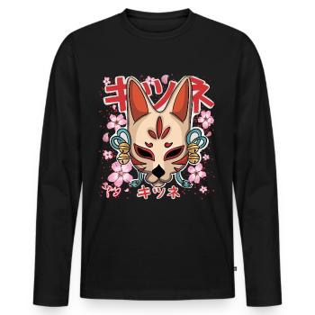 Yokai Kitsune - T-shirt manches longues Premium bio Homme - noir - Devant - Nico (187cm)