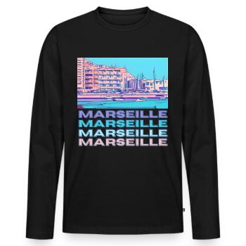 Marseille - Men's Premium Organic Long Sleeve Shirt - black - Front - Nico (187cm)