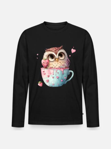 Eule Eulen - Männer Premium Bio Langarmshirt - Schwarz