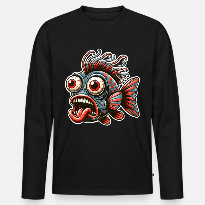 Fisch Crazy - Männer Premium Bio Langarmshirt - Schwarz