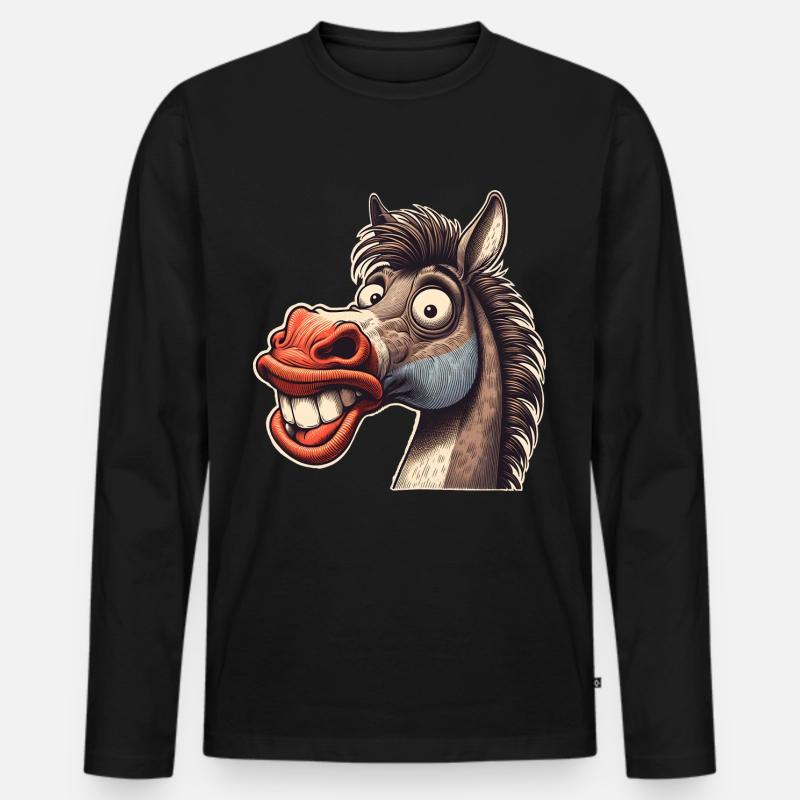 Pferd - Männer Premium Bio Langarmshirt - Schwarz