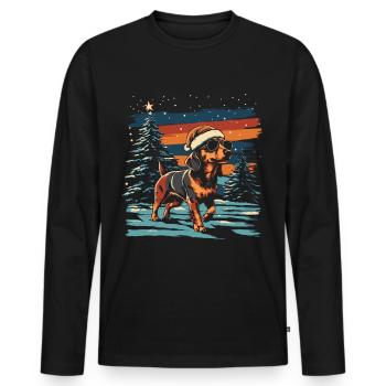 Dackel mit Weihnachtsmütze und Sonnenbrille - Männer Premium Bio Langarmshirt - Schwarz - Vorne - Nico (187cm)