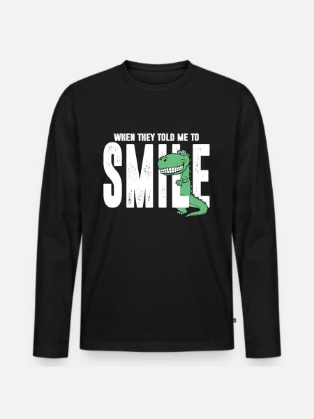 Dino dinosaur smile grine tænder gave - Premium økologisk langærmet T-shirt til mænd - sort