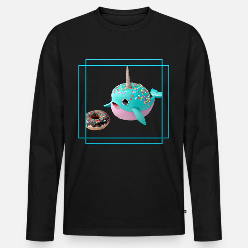 Donut liebender Narwal - Männer Premium Bio Langarmshirt - Schwarz