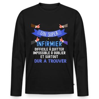 Cadeau Métier Homme Super Infirmier - T-shirt manches longues Premium bio Homme - noir - Devant - Nico (187cm)