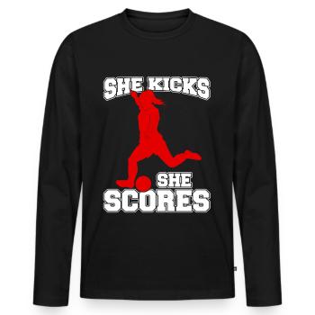 Soccer féminin, Football féminin, Football féminin - T-shirt manches longues Premium bio Homme - noir - Devant - Nico (187cm)