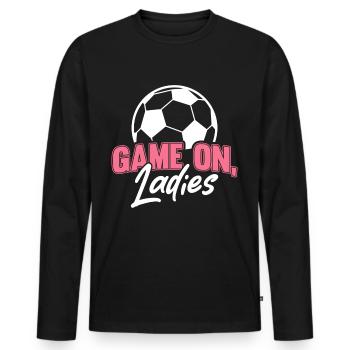 Soccer féminin, Football féminin, Football féminin - T-shirt manches longues Premium bio Homme - noir - Devant - Nico (187cm)