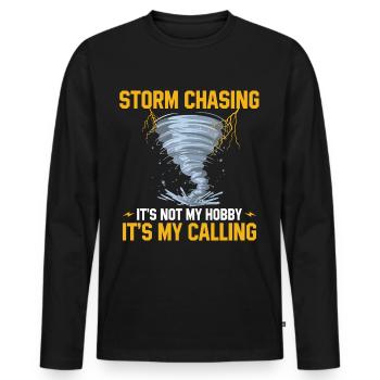 Sturmjäger Sprüche | Gewitter Meteorologe Geschenk - Männer Premium Bio Langarmshirt - Schwarz - Vorne - Nico (187cm)