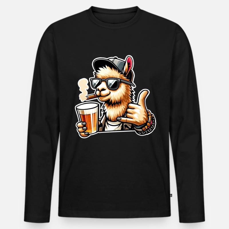 Alpaka Bier Surfergruß - Männer Premium Bio Langarmshirt - Schwarz