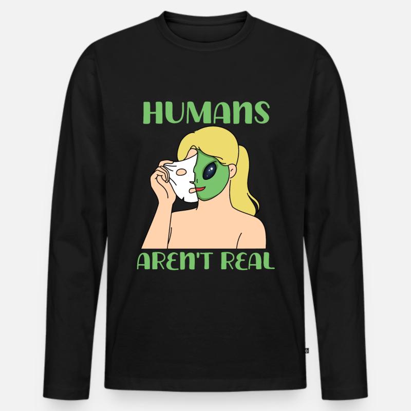 "Humans Aren't Real", lustiges Comic, Space Alien - Männer Premium Bio Langarmshirt - Schwarz