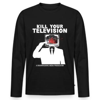 Brainwashing Kill your TV Fake News Portest - Men's Premium Organic Long Sleeve Shirt - black - Front - Nico (187cm)