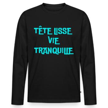 tête lisse, vie tranquille - T-shirt manches longues Premium bio Homme - noir - Devant - Nico (187cm)