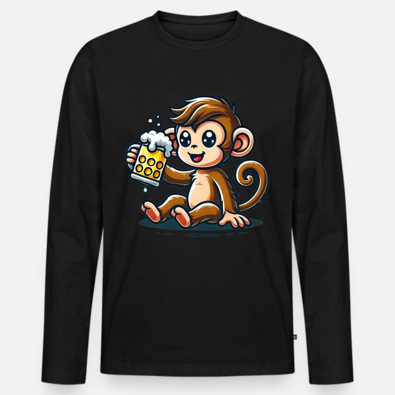 Cute Monkey Drinking Beer - Männer Premium Bio Langarmshirt - Schwarz