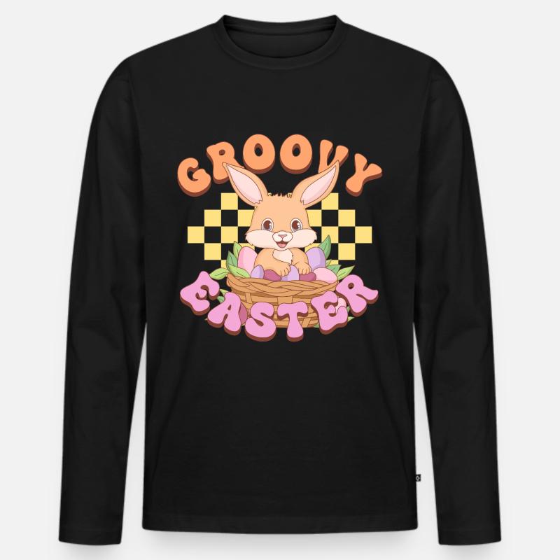 Groovy Easter - Männer Premium Bio Langarmshirt - Schwarz