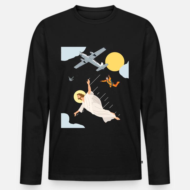 Skydive Jesus, Fallschirm, Skydiving, - Männer Premium Bio Langarmshirt - Schwarz