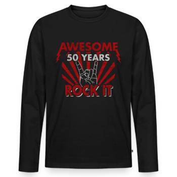 50e anniversaire 50 ans cadeau HEAVY METAL - T-shirt manches longues Premium bio Homme - noir - Devant - Nico (187cm)