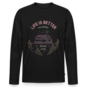 Camping Camping Caravanes Camping - T-shirt manches longues Premium bio Homme - noir - Devant - Nico (187cm)